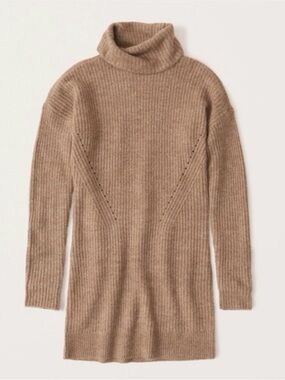 Turtleneck Ribbed Sweater Dress - Camel